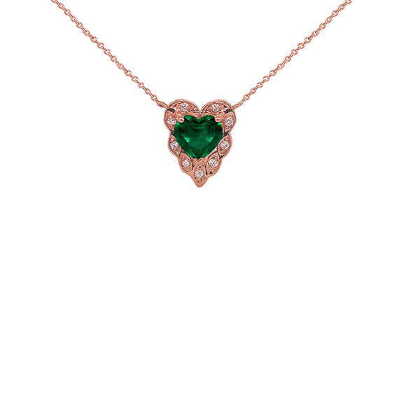 Halo Diamond Heart-Shaped Personalized (LC) Birthstone and Necklace in Rose Gold