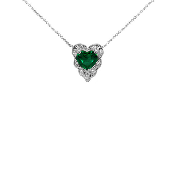 Halo Diamond Heart-Shaped Personalized (LC) Birthstone and Necklace in White Gold