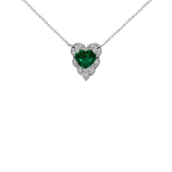 Halo Diamond Heart-Shaped Personalized (LC) Birthstone and Necklace in Sterling Silver
