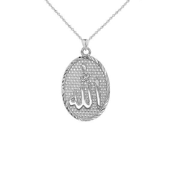 Sparkle-Cut Allah Oval Pendant Necklace in Gold (Yellow/Rose/White)