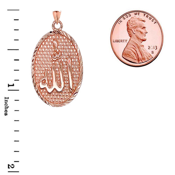 Sparkle-Cut Allah Oval Pendant Necklace in Gold (Yellow/Rose/White)