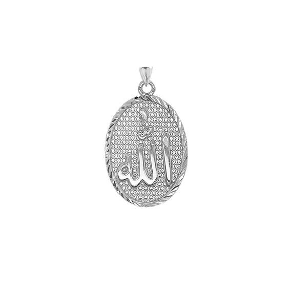 Sparkle-Cut Allah Oval Pendant Necklace in Sterling Silver