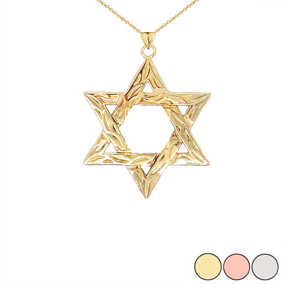 Detailed Star of David Pendant Necklace in Gold (Yellow/Rose/White) (Small)