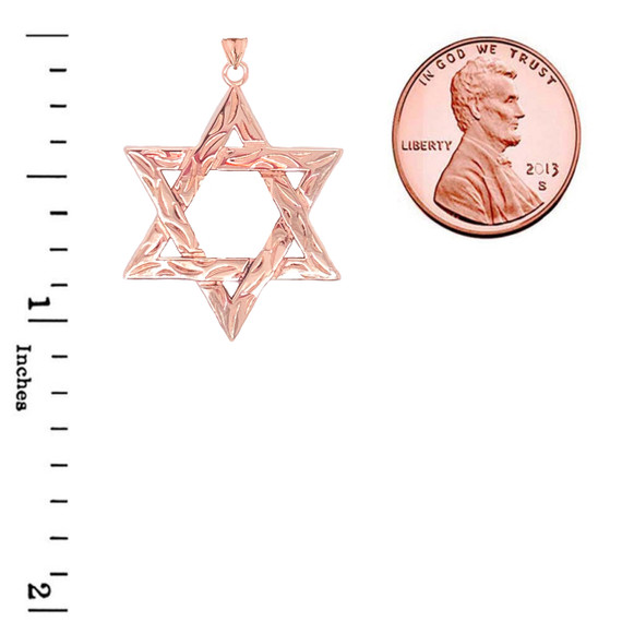 Detailed Star of David Pendant Necklace in Gold (Yellow/Rose/White) (Small)