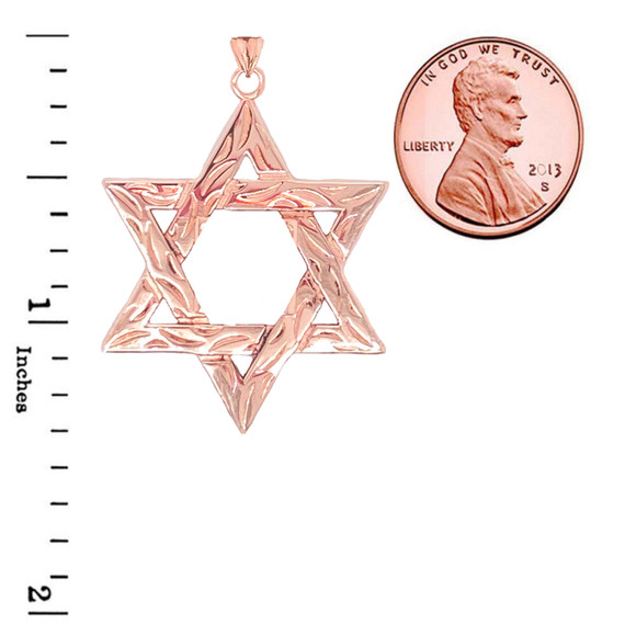 Detailed Star of David Pendant Necklace in Gold (Yellow/Rose/White) (Large)