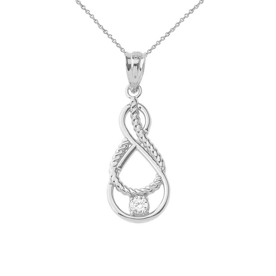 Dainty Diamond Double Infinity Knot Pendant Necklace in Sterling Silver (Large)