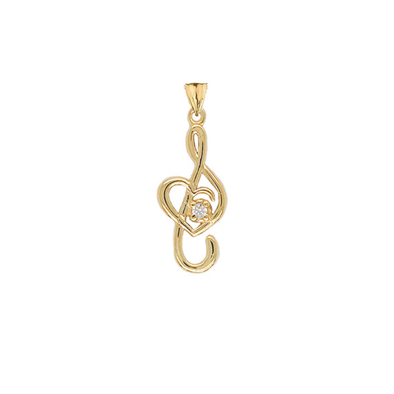 Dainty Diamond Treble Clef Heart Music Note Pendant Necklace in Gold (Yellow/Rose/White) (Large)