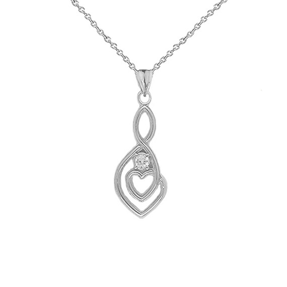 Dainty Diamond Infinity Double Heart Pendant Necklace in Sterling Silver (Large)