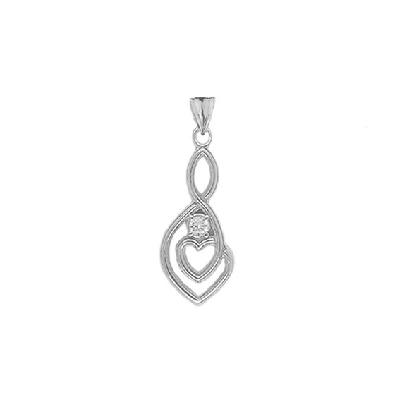 Dainty Diamond Infinity Double Heart Pendant Necklace in Sterling Silver (Large)