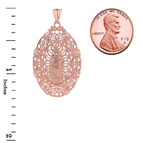 Diamond Filigree Our Lady of Guadalupe Pendant Necklace in Gold (Yellow/Rose/White)