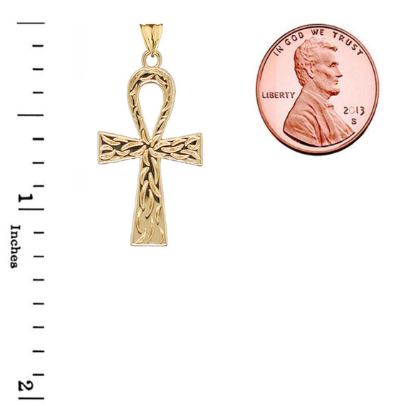 Ankh Cross Charm Pendant Necklace in Gold (Yellow/Rose/White) (Small)