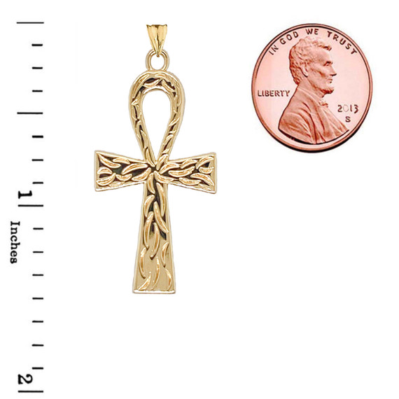 Ankh Cross Charm Pendant Necklace in Gold (Yellow/Rose/White) (Large)