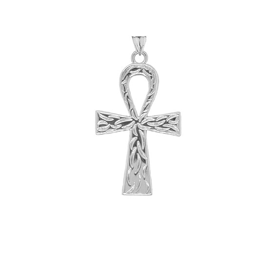 Ankh Cross Charm Pendant Necklace in Sterling Silver (Large)