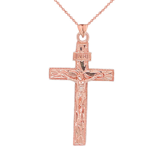 Jesus Christ INRI Crucifix Cross Pendant Necklace in Gold (Yellow/Rose/White) (Large)