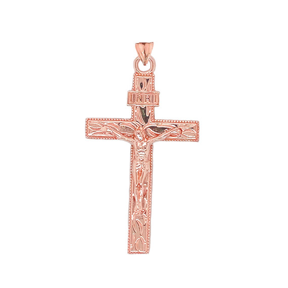 Jesus Christ INRI Crucifix Cross Pendant Necklace in Gold (Yellow/Rose/White) (Large)