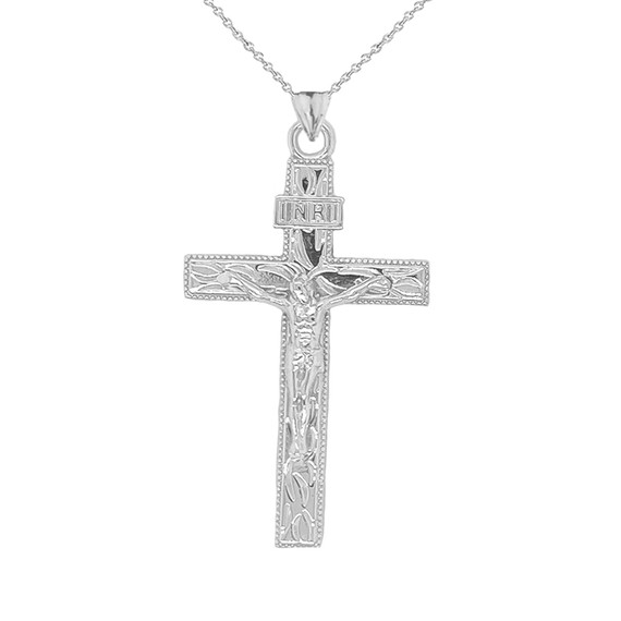 Jesus Christ INRI Crucifix Cross Pendant Necklace in Sterling Silver (Large)