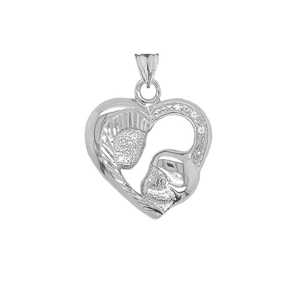 Diamond Studded Mother and Child Heart Charm Pendant Necklace in Gold (Yellow/Rose/White)