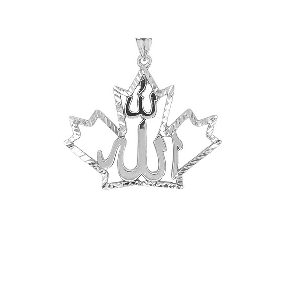 Sparkle-Cut "Allah" Maple Leaf Pendant Necklace in Gold (Yellow/Rose/White)