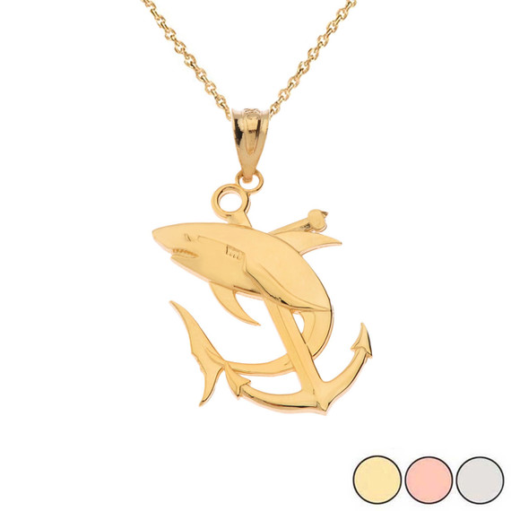 Gold Anchor Shark Pendant Necklace