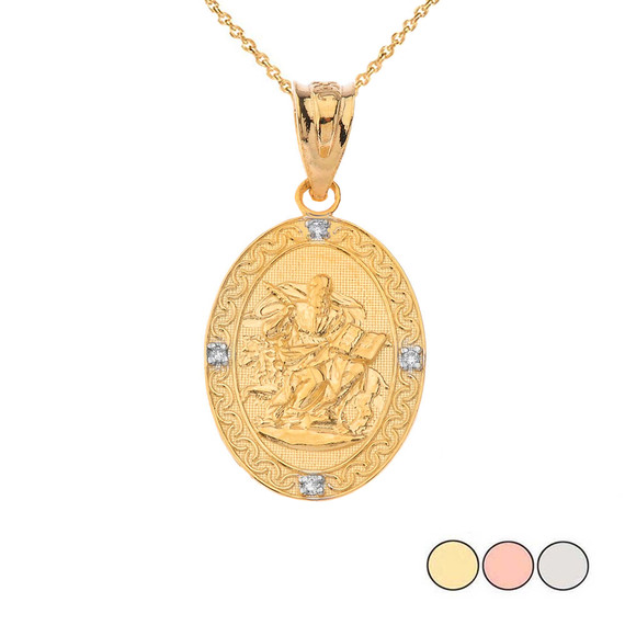 Gold Saint Mark Oval Diamond Pendant Necklace (Available In Yellow/Rose/White)