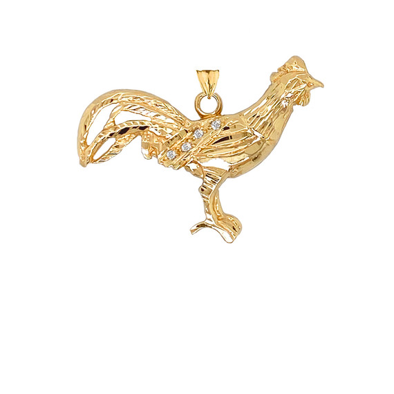 Diamond Rooster Animal Charm Pendant Necklace in Gold (Yellow/Rose/White)