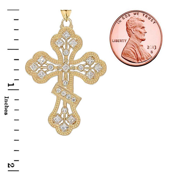 Russian Orthodox Designer Cross Pendant Necklace in Gold (Yellow/Rose/White)