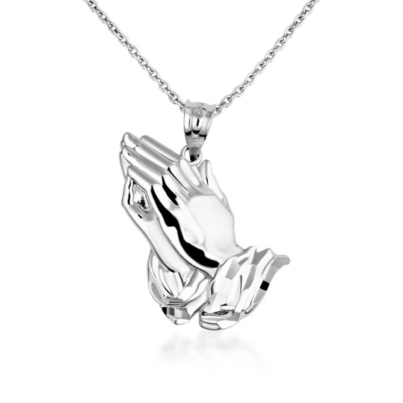 Praying Hands in Sterling Silver Pendant Necklace