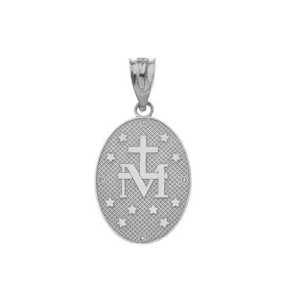 Mary Mother of Jesus Oval Medallion in Sterling Silver CZ Pendant Necklace