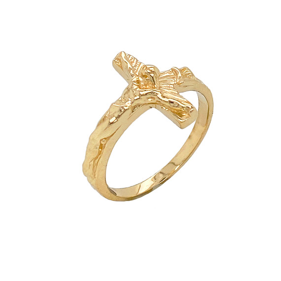 Sideways Crucifix Cross Statement Ring in Gold (Yellow/Rose/White)