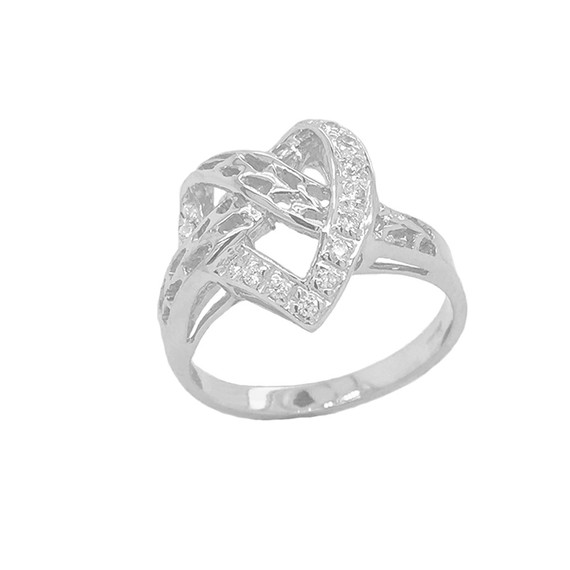 Diamond 11-Stone Crossed Heart Ring in Gold (Yellow/Rose/White)