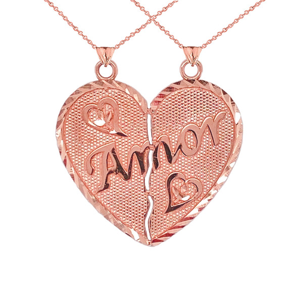 Rose Gold "Amor" Love Breakable Double Sided Heart Pendant "Nunca Separados, Siempre Juntos"