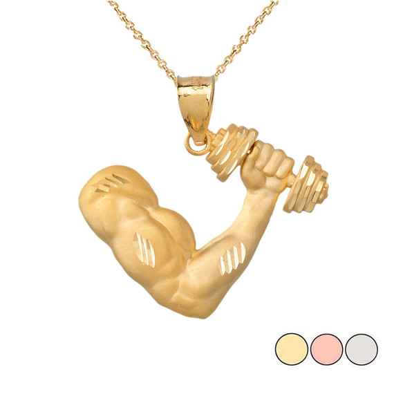 Flexing Bicep Pendant Necklace in Gold (Yellow/Rose/White)