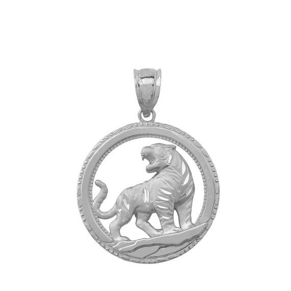 Tiger Round Pendant Necklace In sterling silver