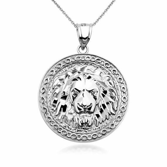 .925 Sterling Silver Lion Head Medallion Pendant Necklace