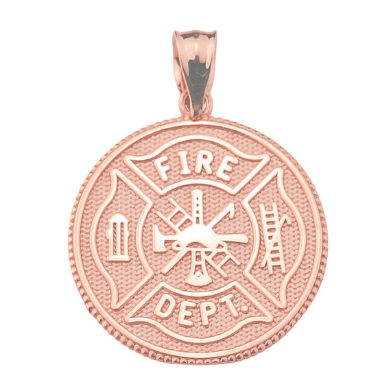 LARGE US FIREFIGHTER MALTESE CROSS DOUBLE-SIDED PRAYER COIN PENDANT NECKLACE in Solid Gold (Yellow/Rose/White)