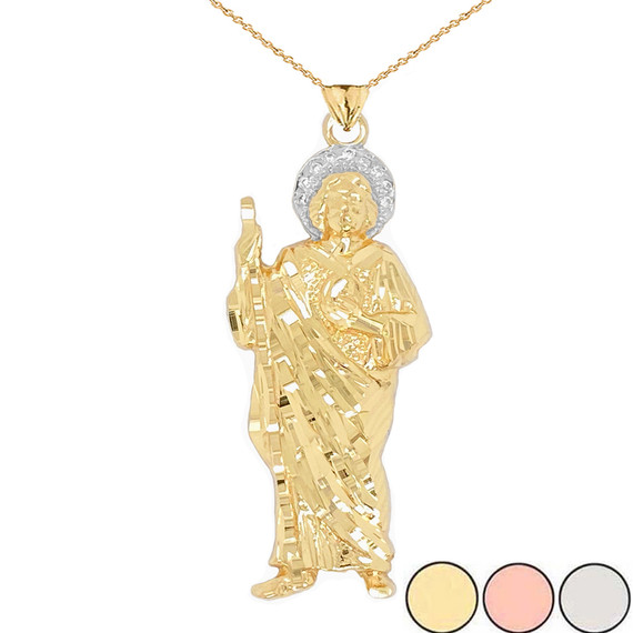 Saint Jude Pendant Necklace in Gold and Diamond (Yellow/Rose/White)