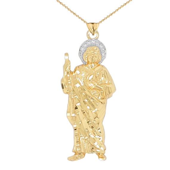 Gold Diamond Saint Jude Pendant Necklace (Available in Yellow/Rose/White)