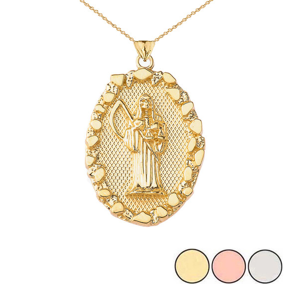 Santa Muerte Pendant Necklace in Nugget Gold (Yellow/Rose/White)