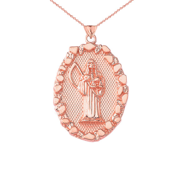 Santa Muerte Pendant Necklace in Nugget Gold (Yellow/Rose/White)