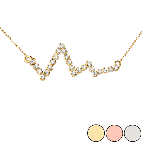 Diamond Heart Beat Necklace in Gold (Yellow/Rose/White)