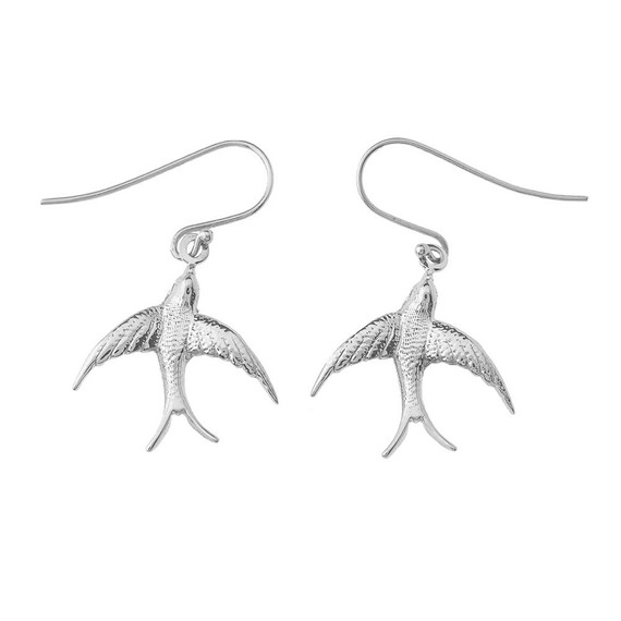 Solid-White-Gold-Swallow-Tailed-Kite-Bird-Fish-hook-Earrings