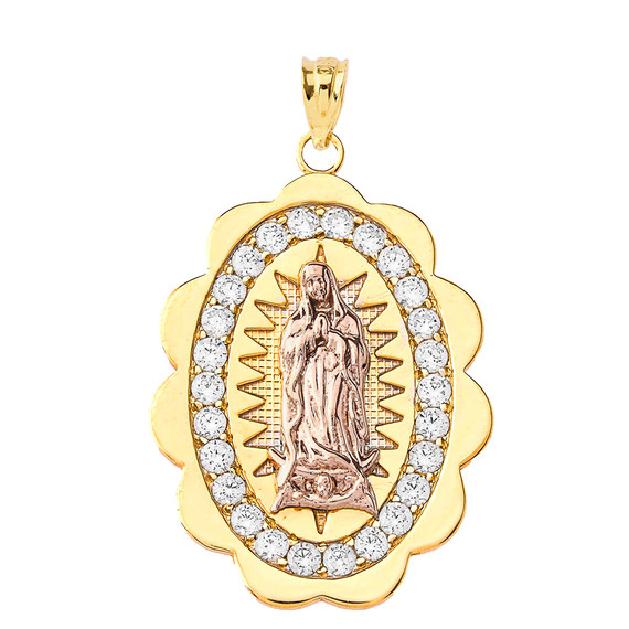 Two Tone Our Lady of Guadalupe Pendant Necklace in Gold (Yellow/Rose/White) (S/M/L)