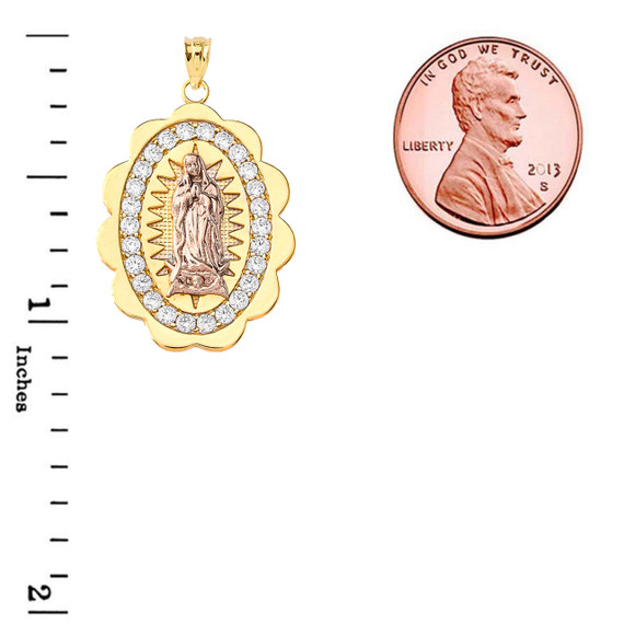 Two Tone Our Lady of Guadalupe Pendant Necklace in Gold (Yellow/Rose/White) (S/M/L)