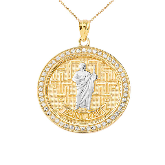 Gold Diamond Saint Jude Medallion Pendant Necklace(Available in Yellow/Rose/White Gold)