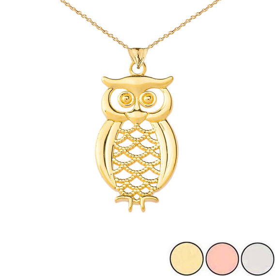 Solid-Yellow-Gold-Designer-Owl-Pendant-Necklace