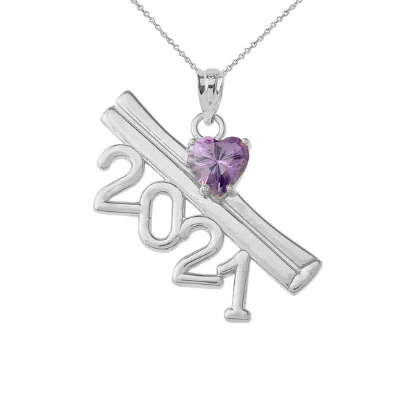 Gold 2021 Graduation Diploma with Birthstone CZ Pendant Necklace (Available in Yellow/Rose/White Gold)