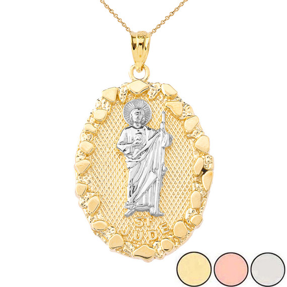 Solid-Yellow-Gold-Saint-Jude-Nugget-Pendant-Necklace