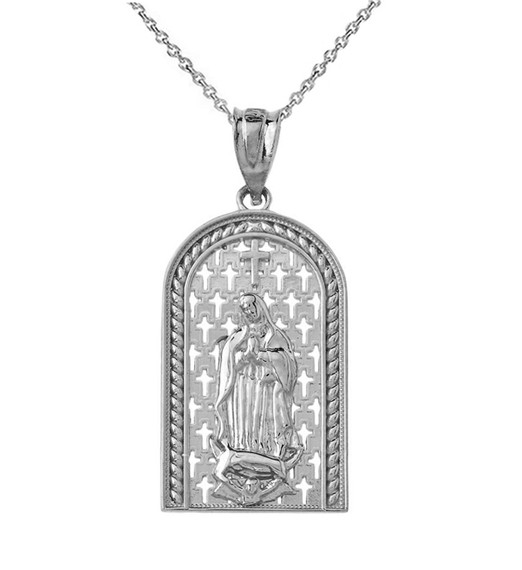 Our Miraculous Lady of Guadalupe Pendant Necklace in Solid Gold (Yellow/Rose/White)