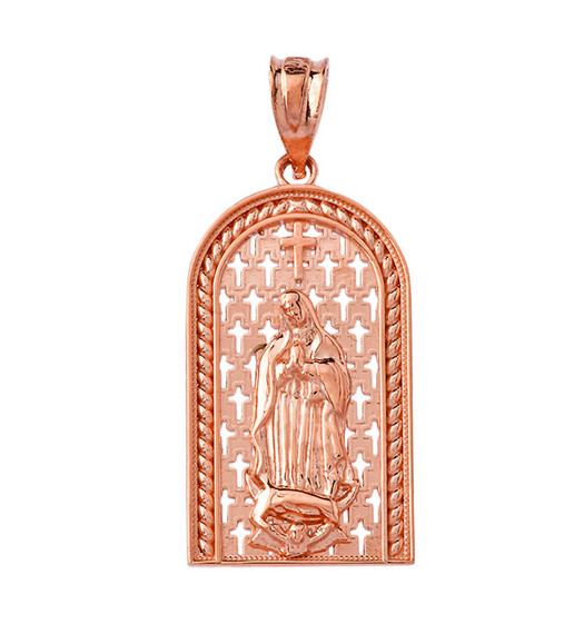 Our Miraculous Lady of Guadalupe Pendant Necklace in Solid Gold (Yellow/Rose/White)