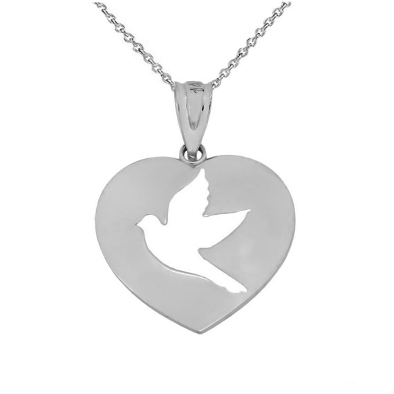 Cut-Out Dove In Heart Pendant Necklace In Gold (Yellow/Rose/White)